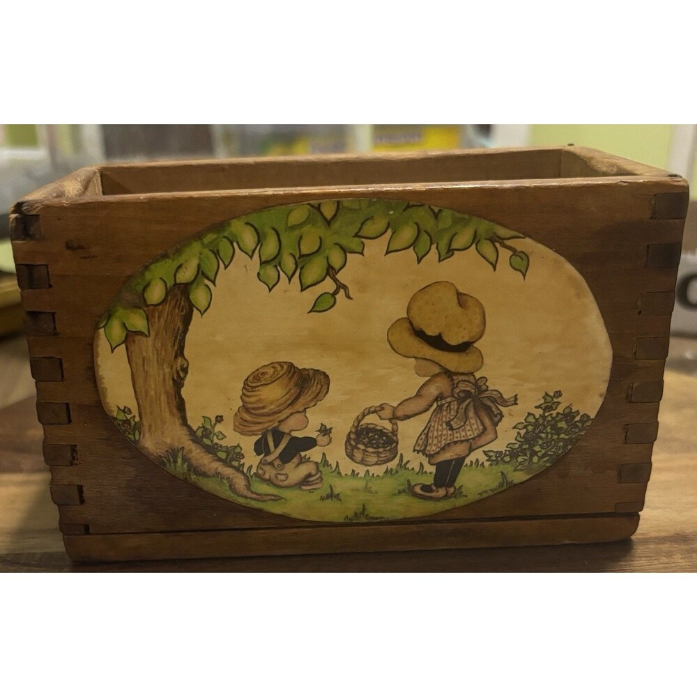 Vintage Wooden Planter Box Folk Art Children Scene Primitive Butter Mold Decor